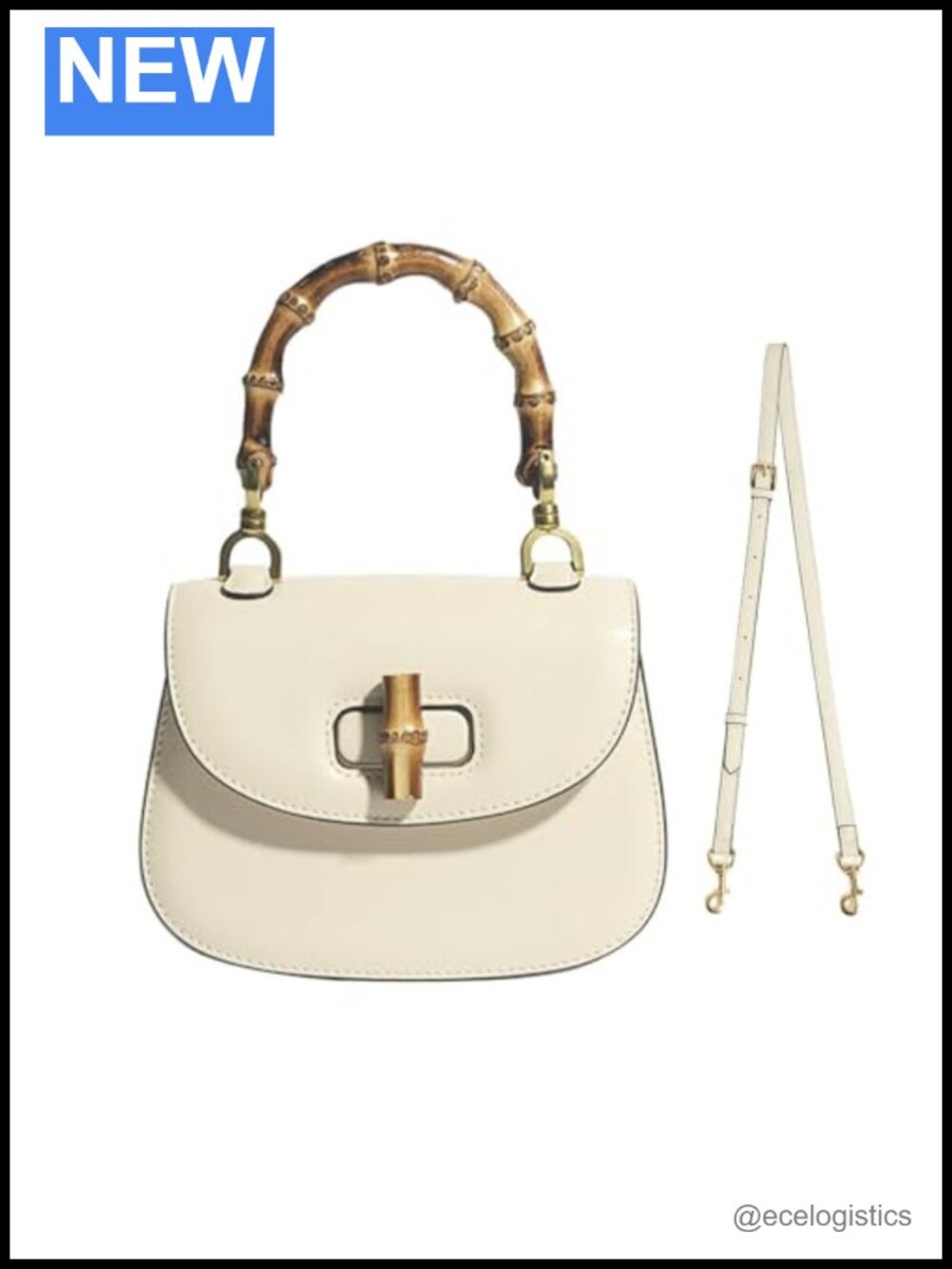 Genuine Leather Bamboo Top Handle Satchel Tote Crossbody Bag Adjustable Strap